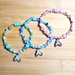 Lily Lavender Set Of 3 Beaded Bracelets With Mermaid Tail Charms